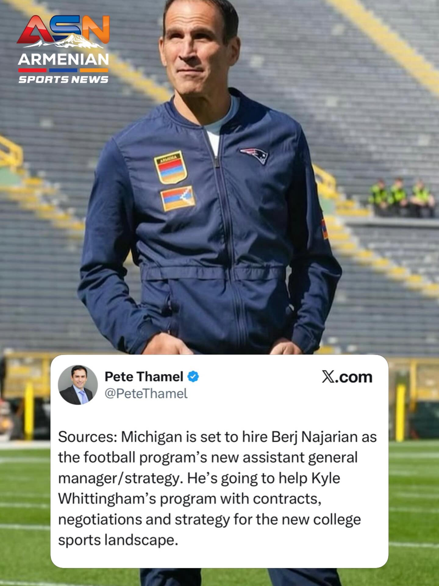 Berj Najarian Joins Michigan Football Program as Assistant GM/Strategy