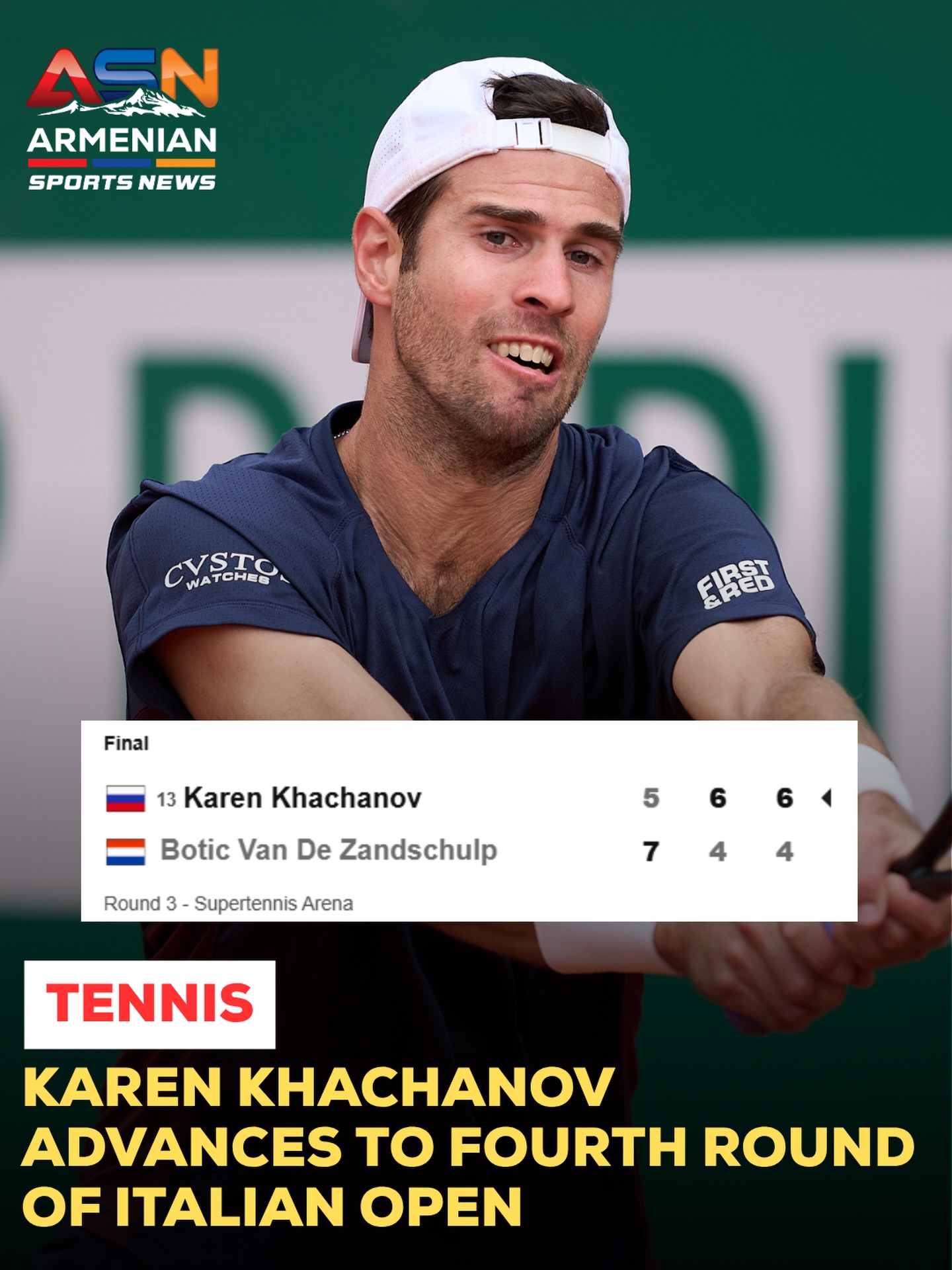 Karen Khachanov Advances to Fourth Round of Italian Open