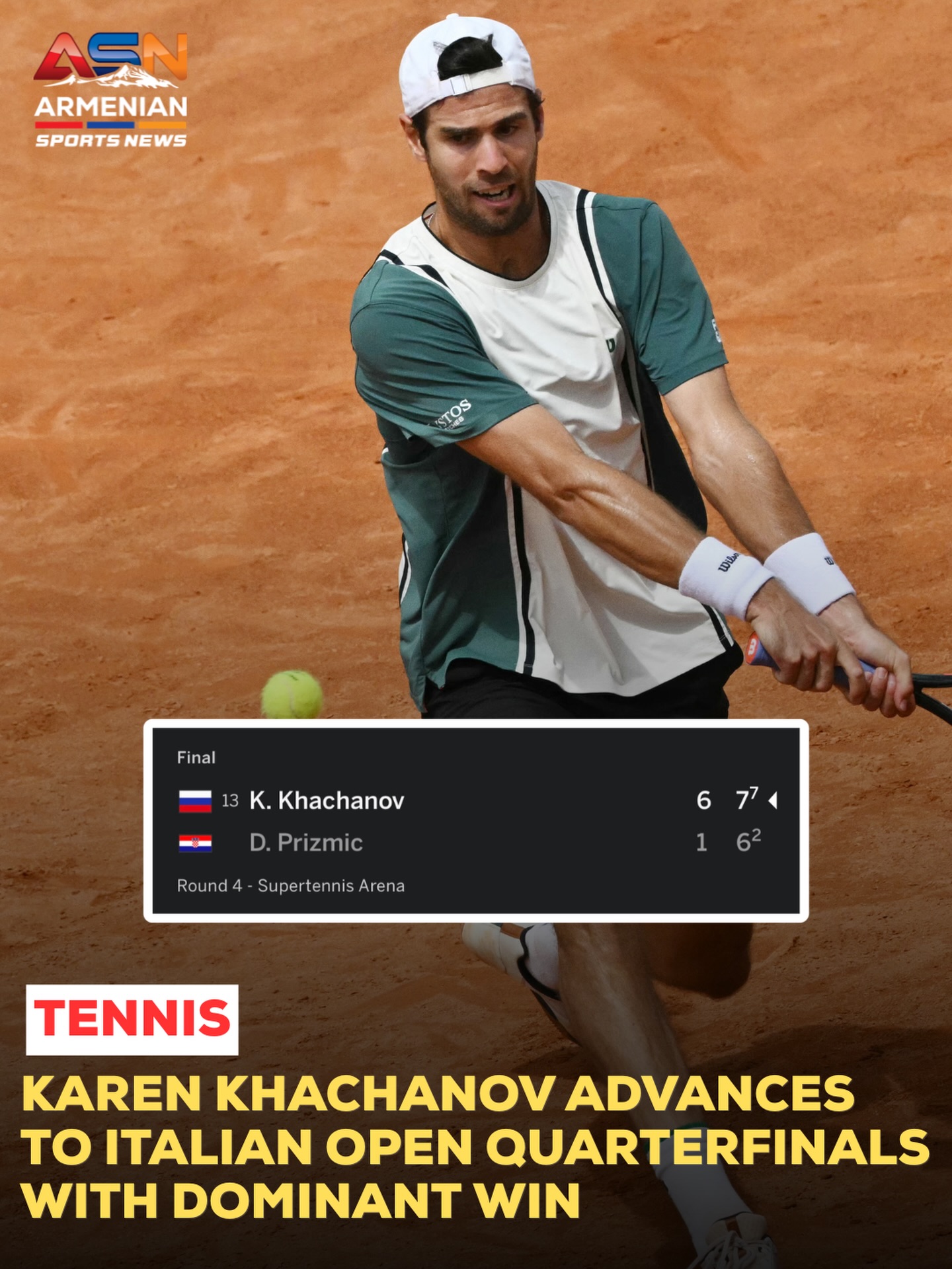 Karen Khachanov Advances to Quarterfinals at Italian Open