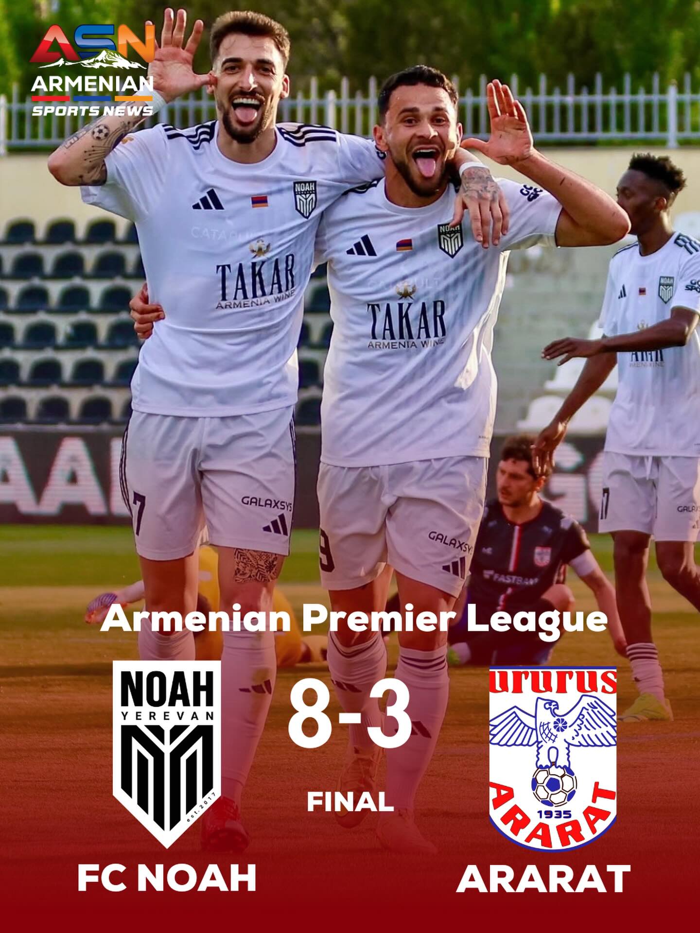 FC Noah Defeats Ararat 8-3 in Thrilling Armenian Premier League Clash
