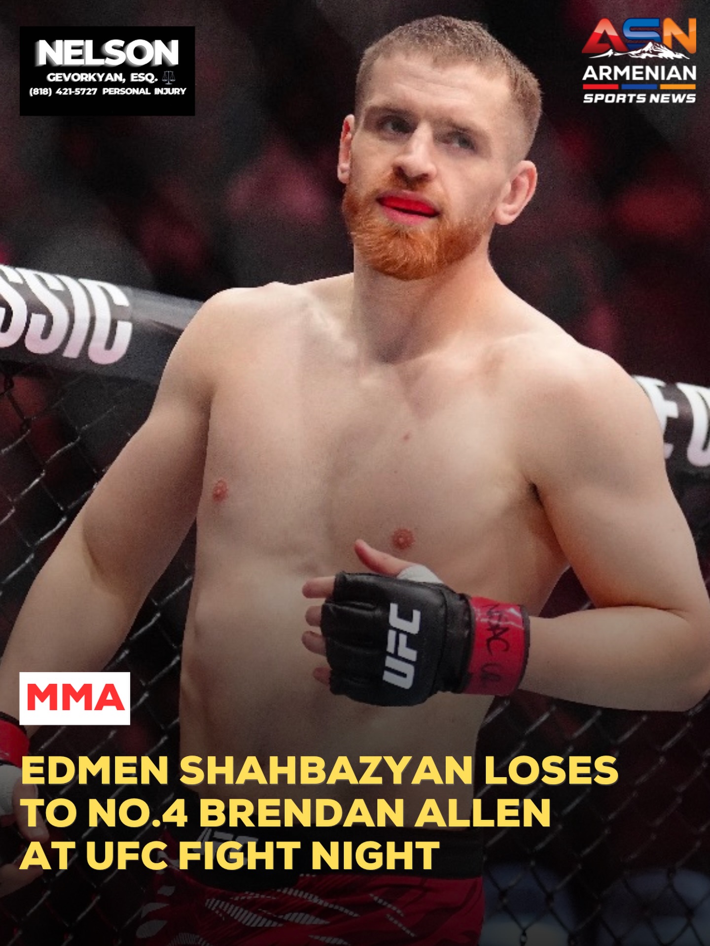 Edmen Shahbazyan Falls to Top Contender Brendan Allen in UFC Match