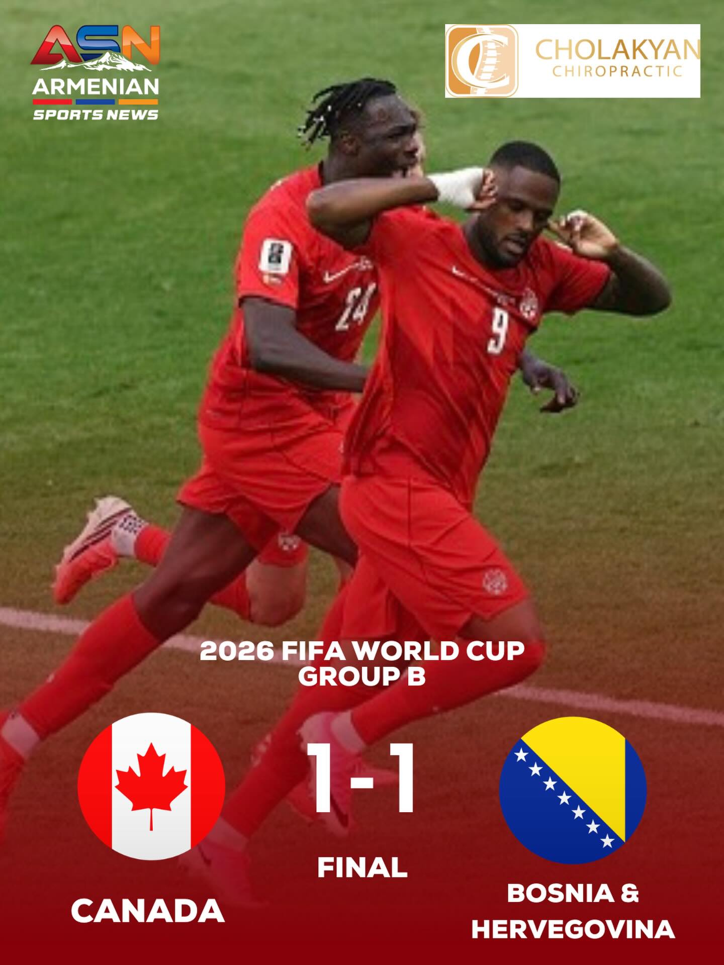 Canada and Bosnia & Herzegovina Battle to 1-1 Draw in World Cup Opener