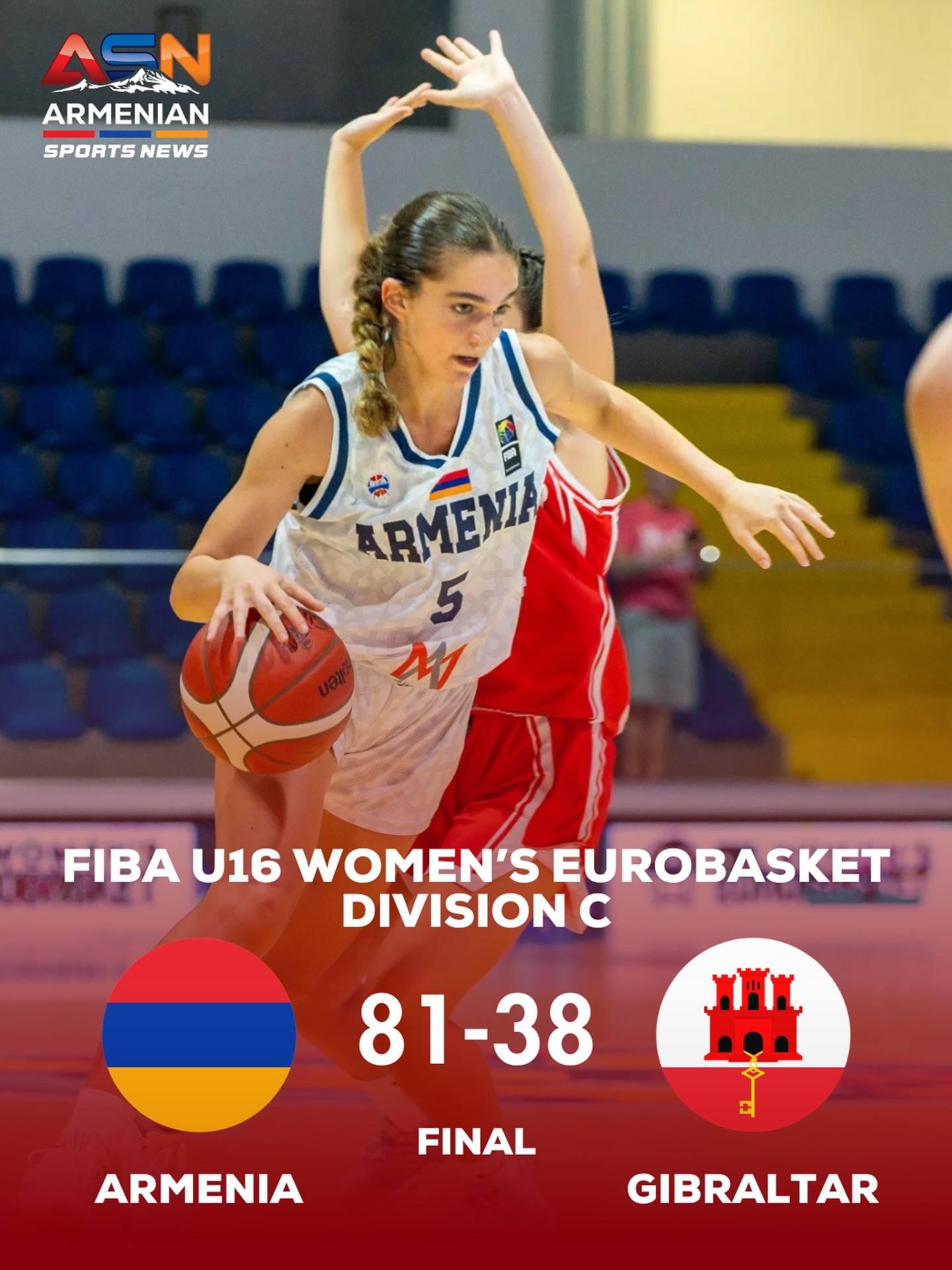 Armenia’s U16 Women’s Team Dominates Gibraltar with 81-38 Victory