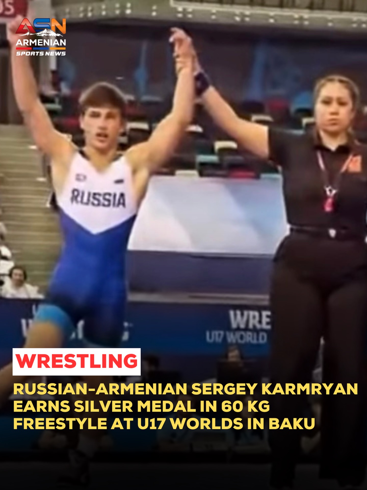Armenian-born wrestler Sergey Karmryan takes 60 kg silver at U17 World Championships in Baku